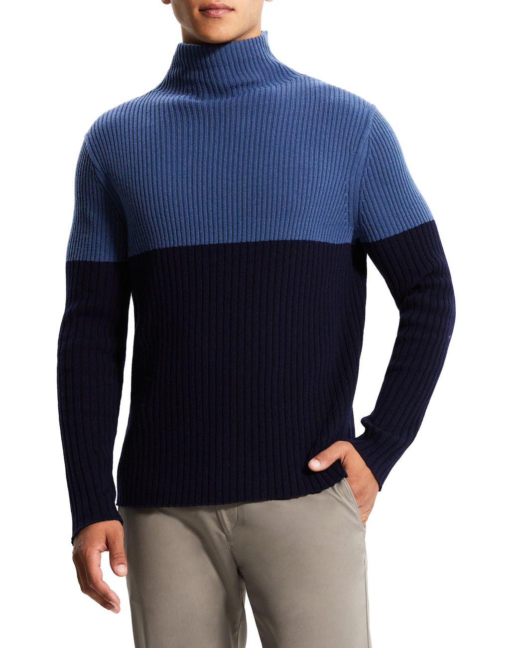 Theory Wool & Cashmere Mock Neck Sweater in Blue for Men | Lyst