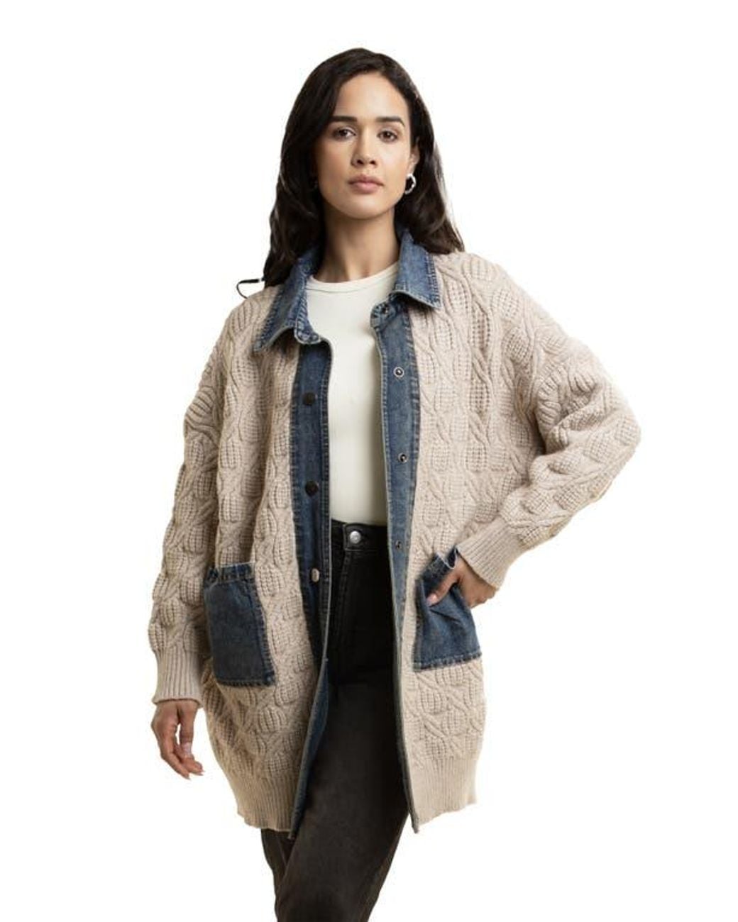 Saachi Gray Mixed Media Longline Jacket