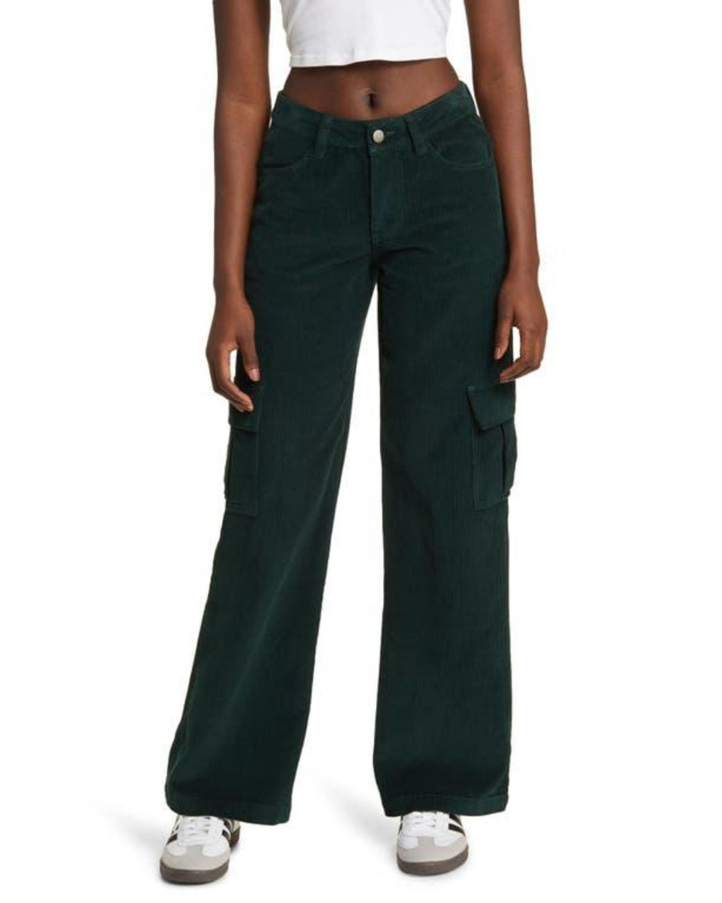 Love, Fire Corduroy Wide Leg Cargo Pants in Black | Lyst