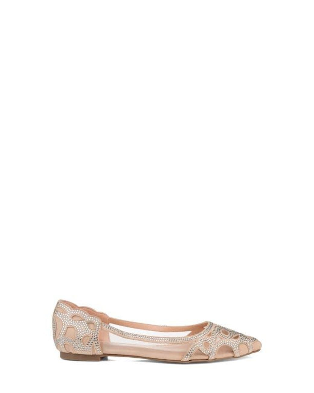 Journee Collection Pink Rhinestone-Embellished Pointed Mesh Flats