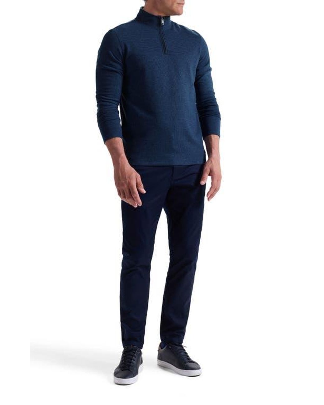 Bugatchi Blue Houndstooth Patern Quarter Zip Top for men