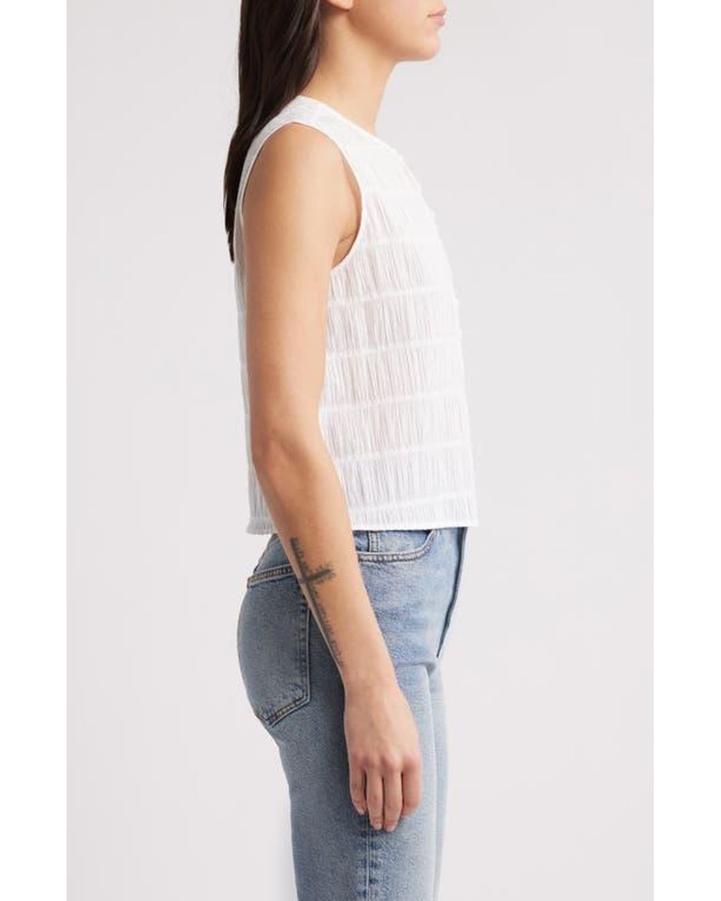 FRAME Blue The Smocked Button & Loop Tank