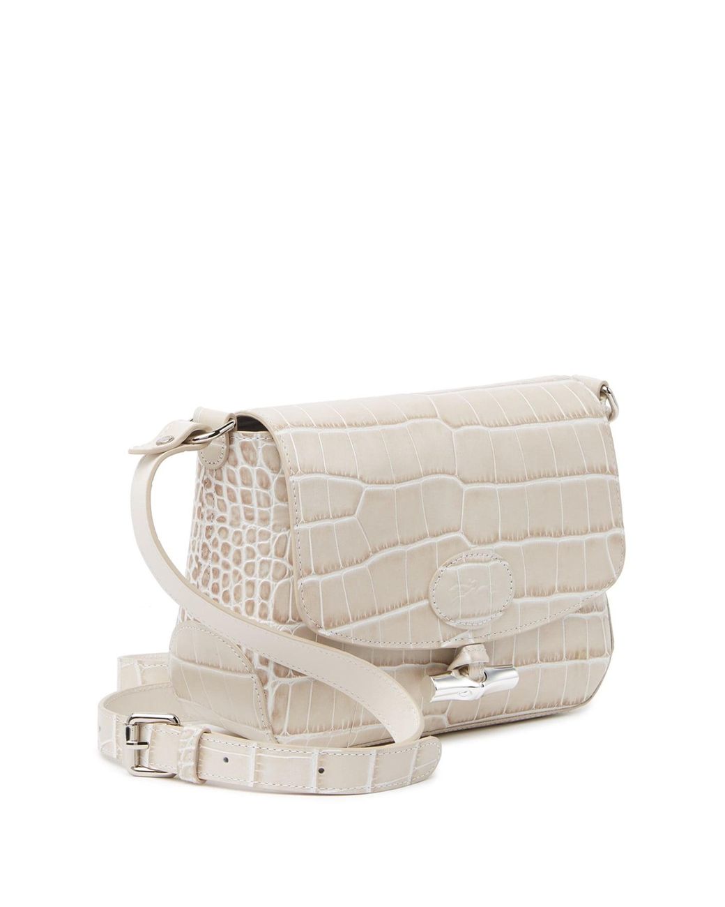 Longchamp Ro Croc Embossed Leather Crossbody Bag in White | Lyst