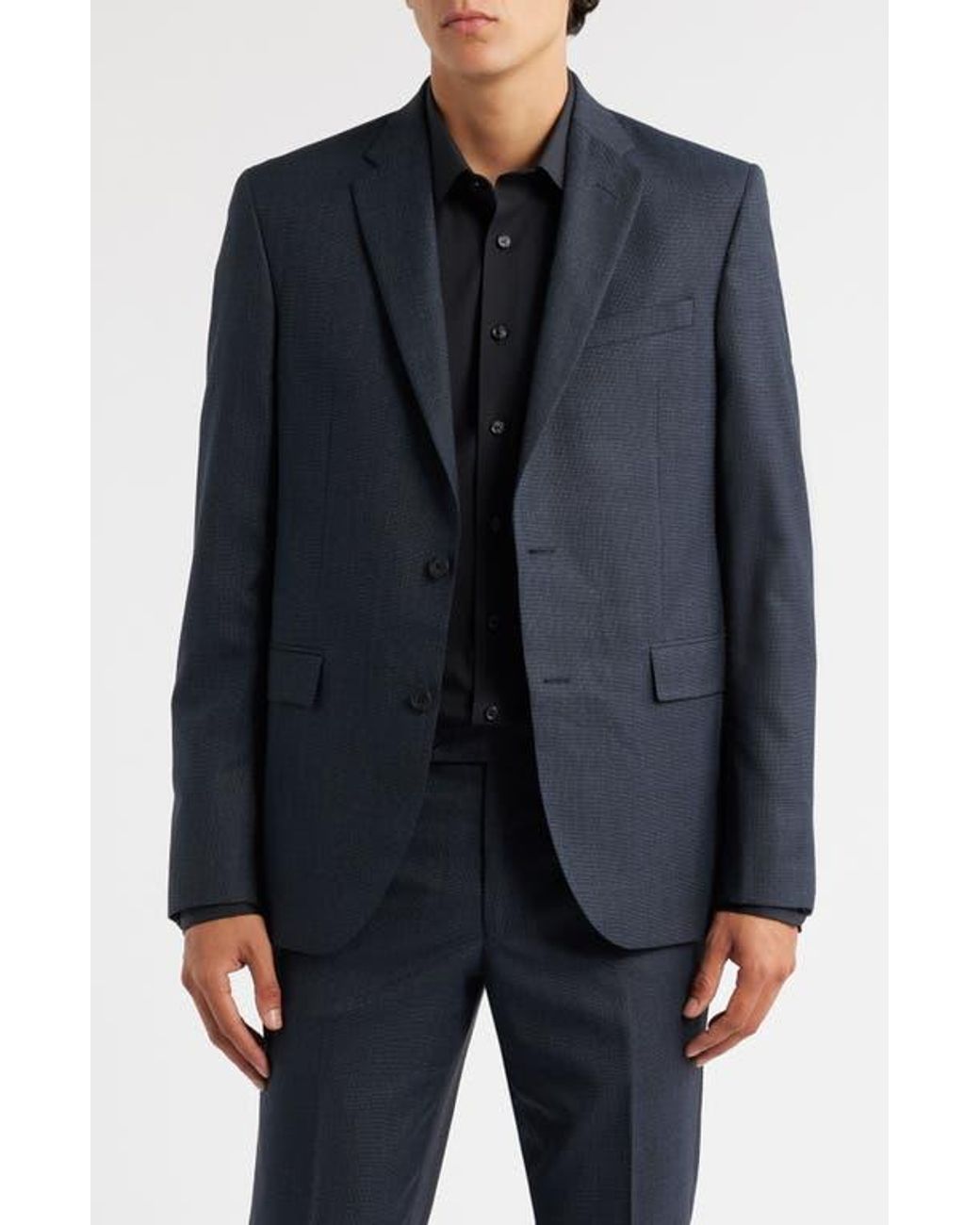 AllSaints Blue Ross Slim Fit Solid Wool Suit for men