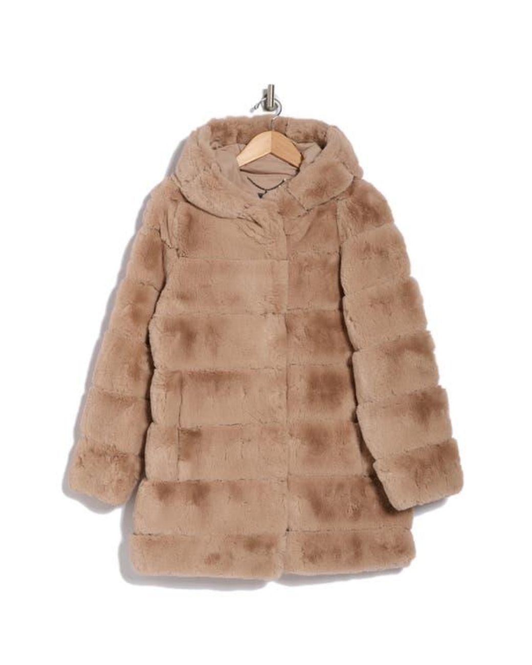 BCBGeneration Bcbgmaxazria Quilted Faux Fur Hooded Coat in Natural Lyst