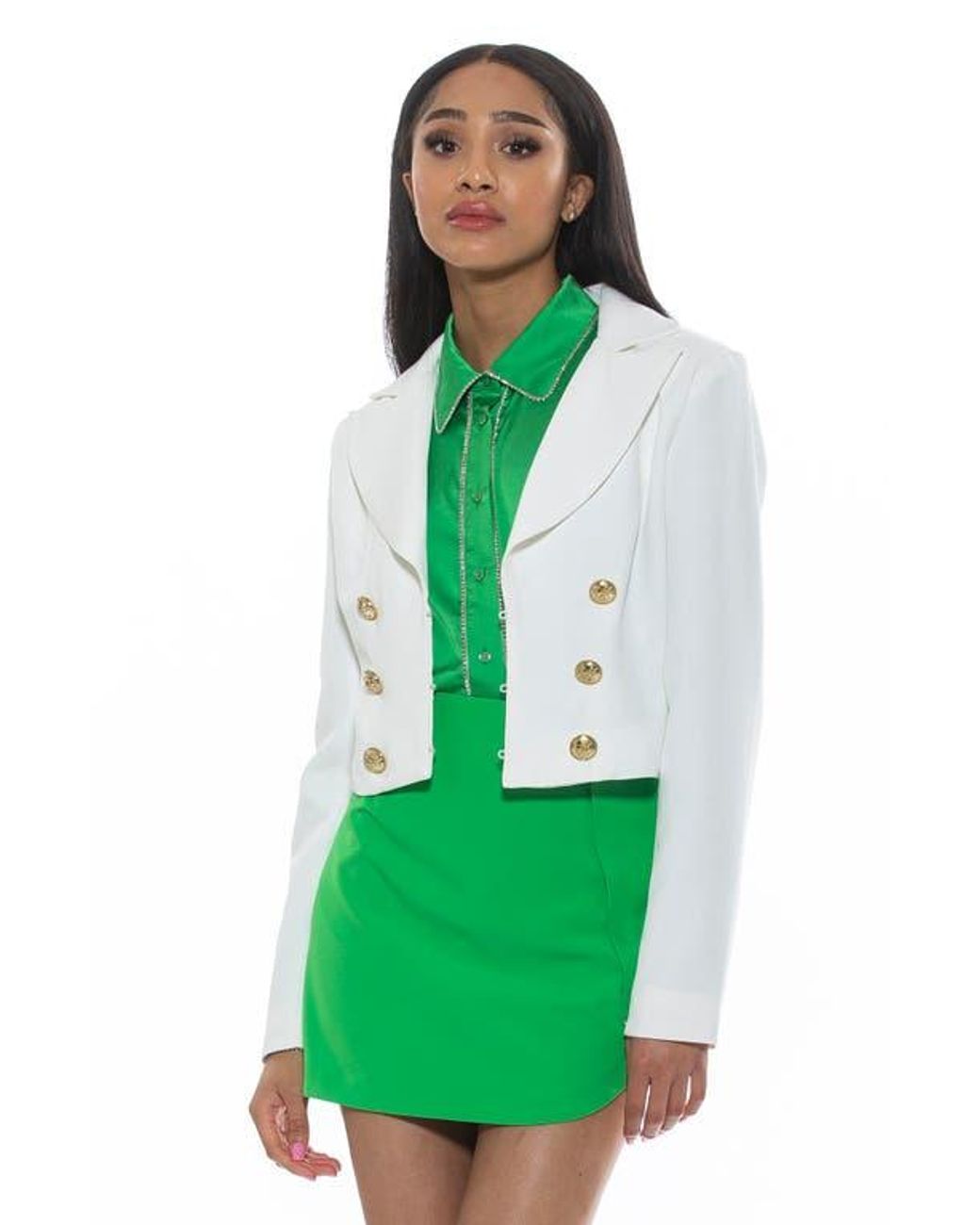Alexia Admor Green Jesse Cropped Blazer