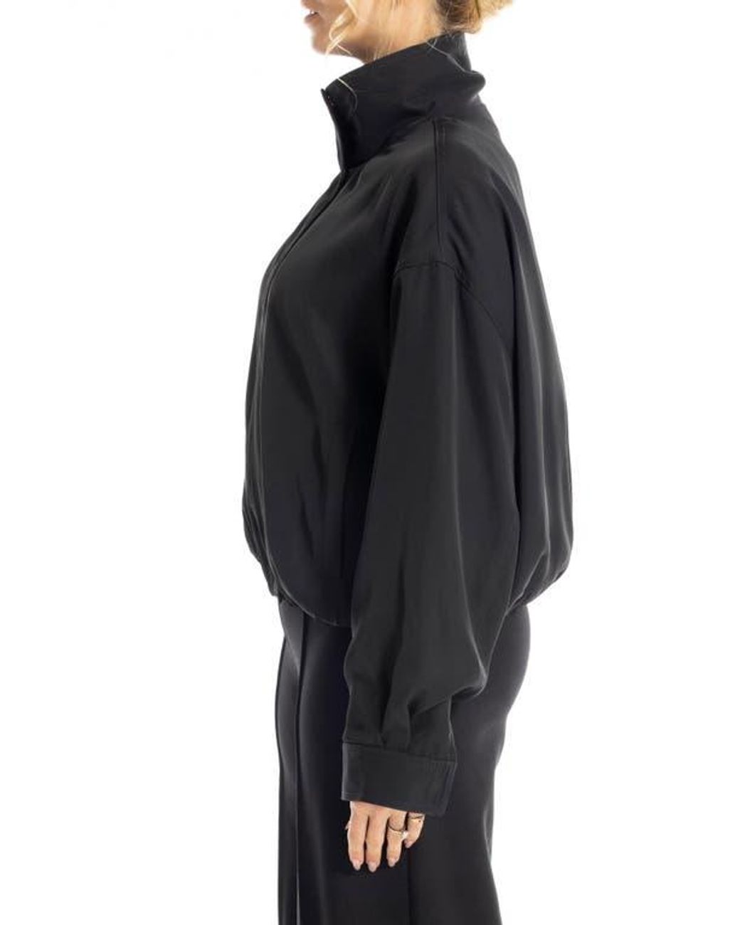 Max Studio Black Bubble Hem Bomber Jacket