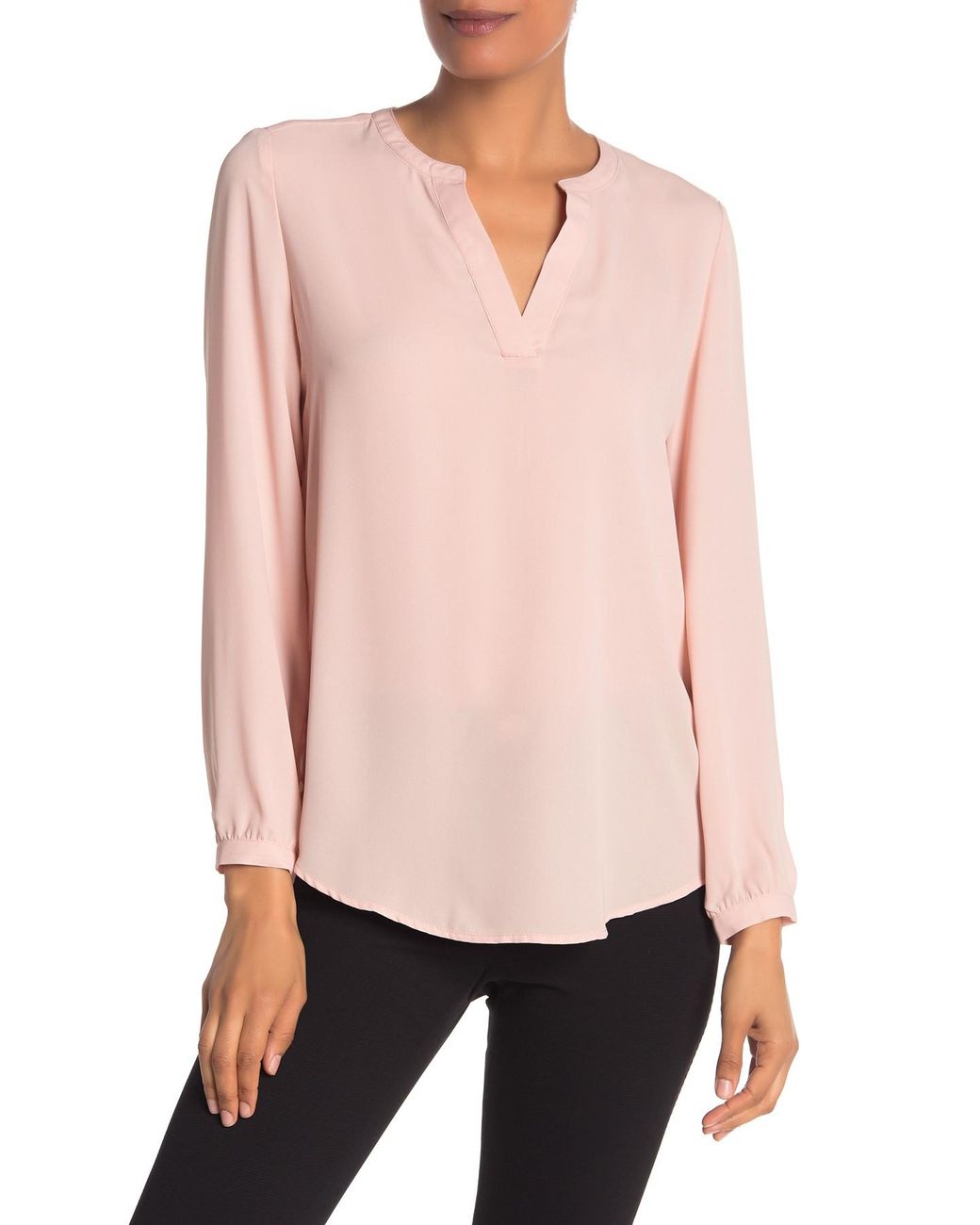 Adrianna Papell Split Neck Long Sleeve Blouse in Pink