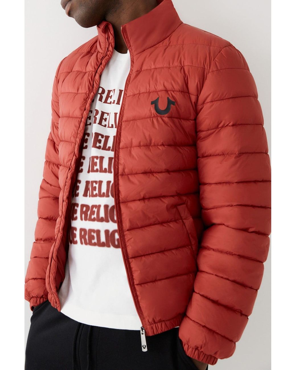 True Religion Synthetic Slim Zip Front Puffer Jacket in Red for Men - Lyst