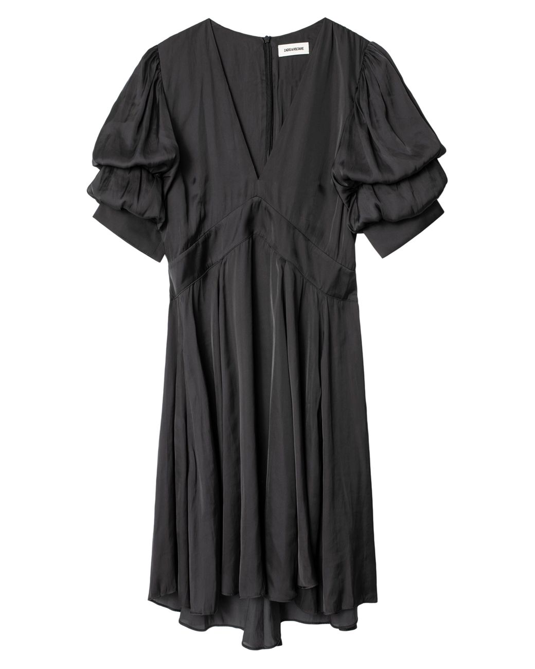 Zadig & Voltaire Royas Satin Puff Sleeve Dress In Noir At Nordstrom