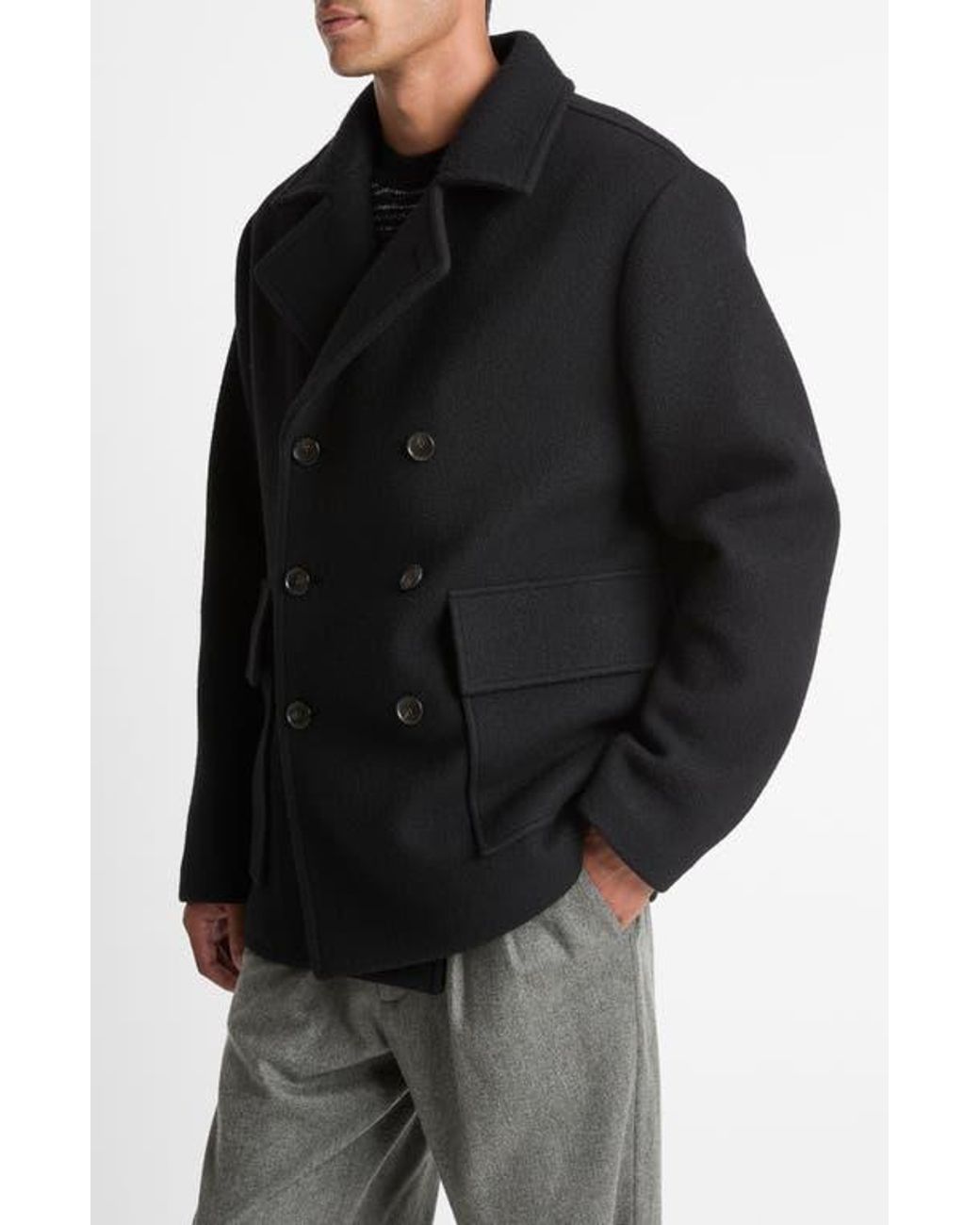 Vince Black Wool Blend Peacoat for men
