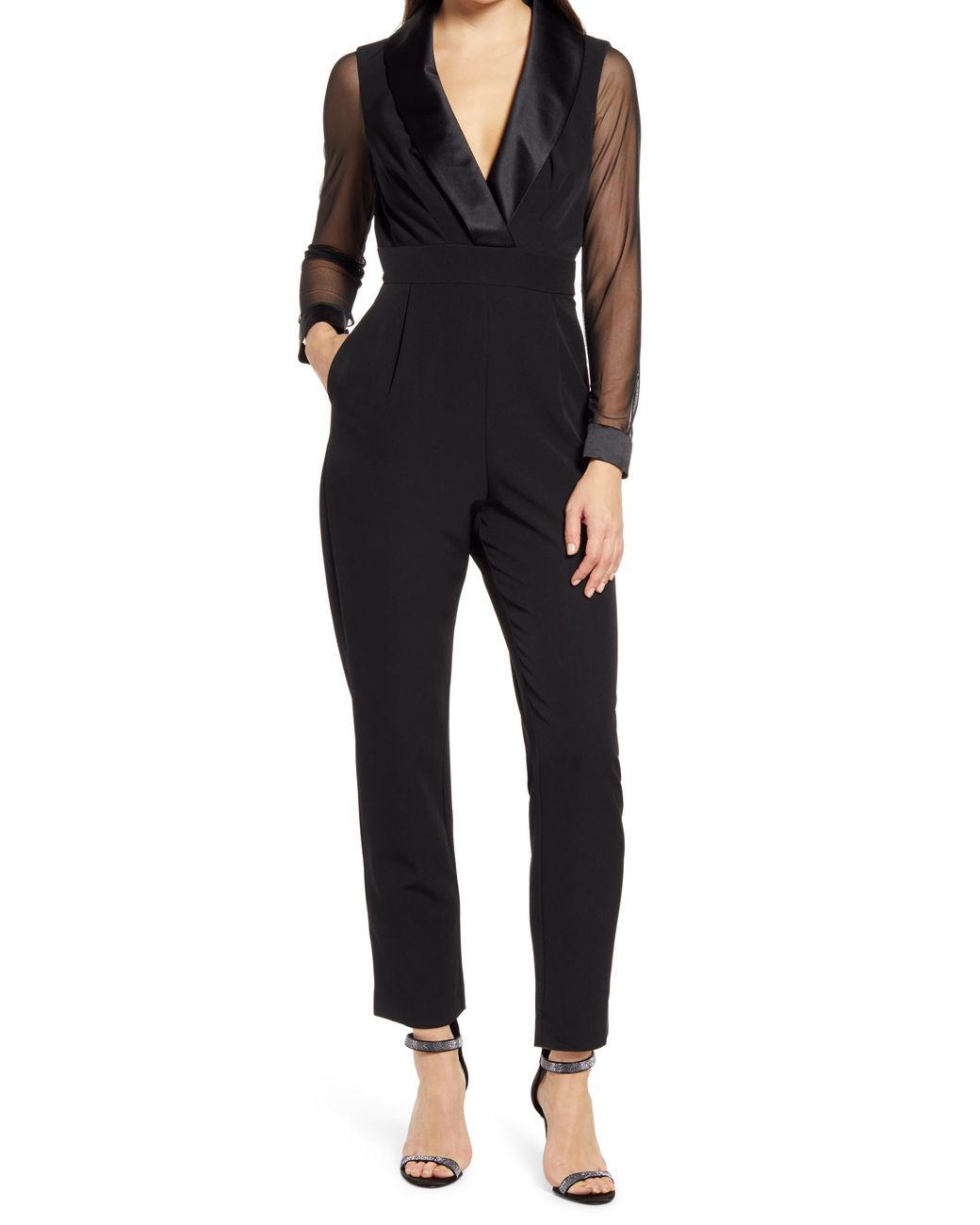 Eliza J Satin Long Sleeve Shawl Collar 