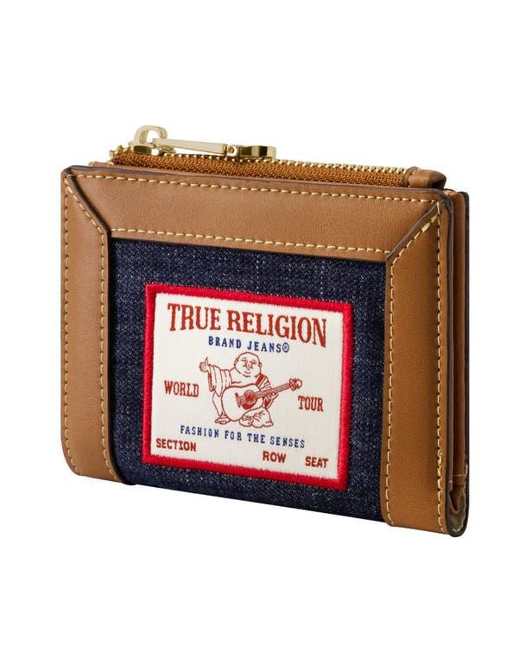 True Religion Red Buddha Patch Small Denim Wallet
