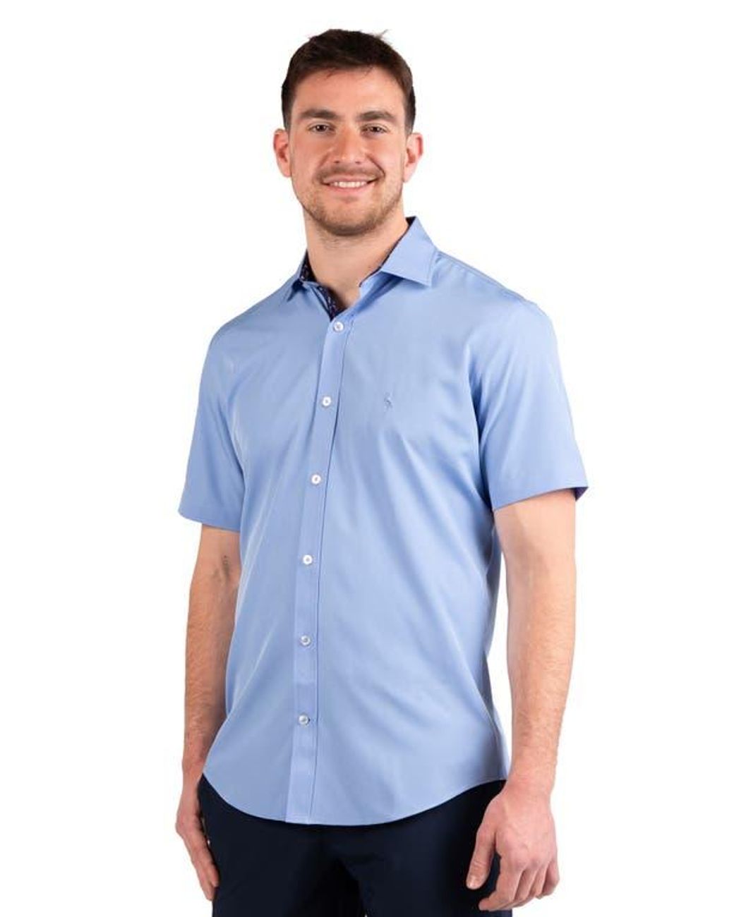 Tailorbyrd Blue Solid Performance Short Sleeve Shirt for men