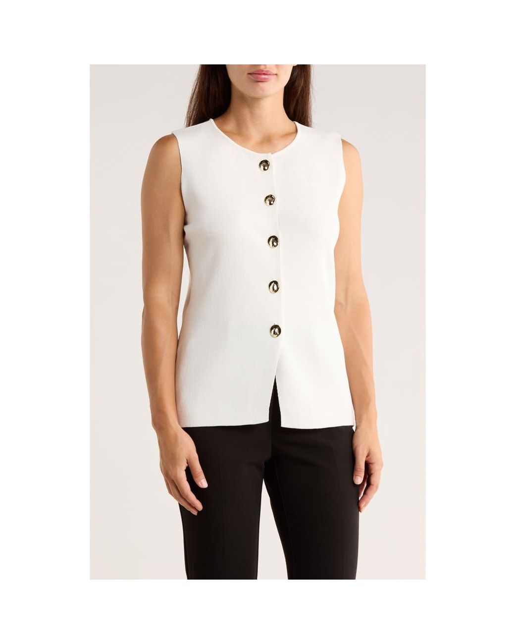 Ellen Tracy Natural Button Front Sweater Vest