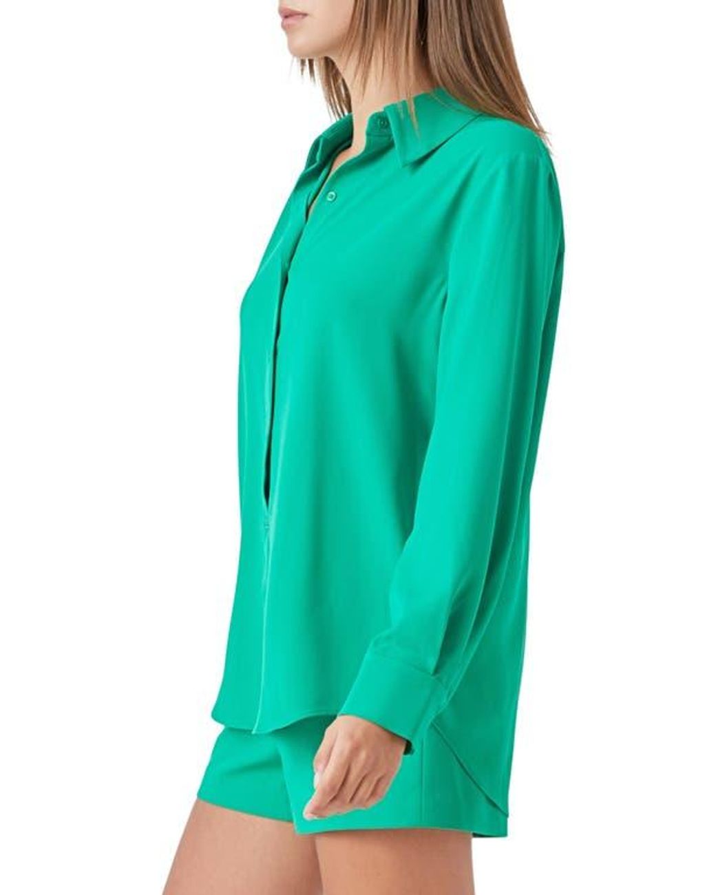 Endless Rose Green Solid Button-Up Shirt