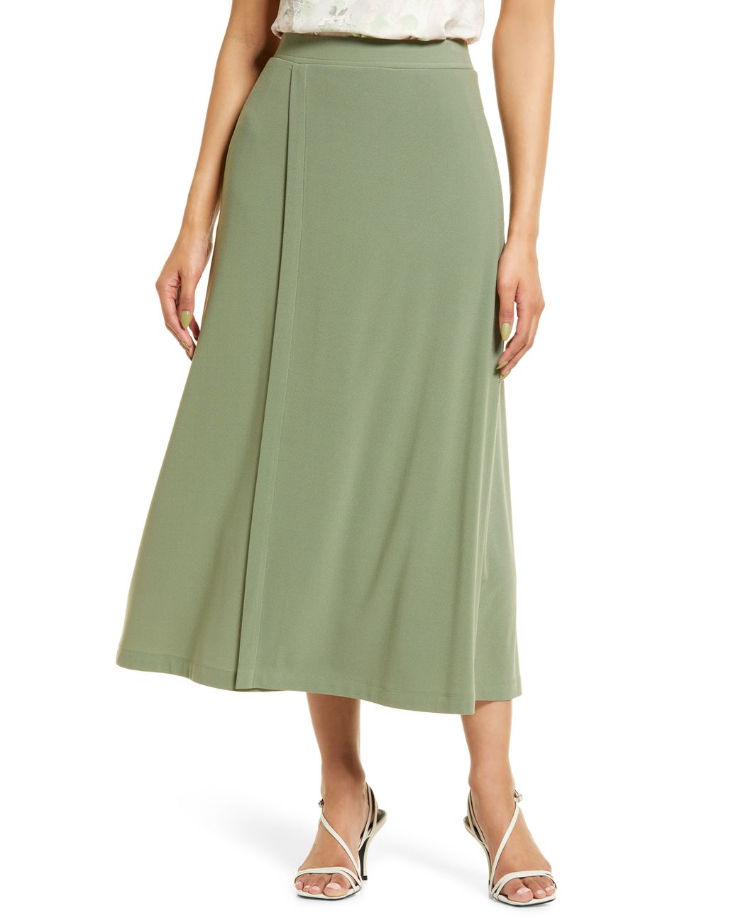 Nordstrom Soft Drape Midi Skirt In Green Dune At Rack Lyst