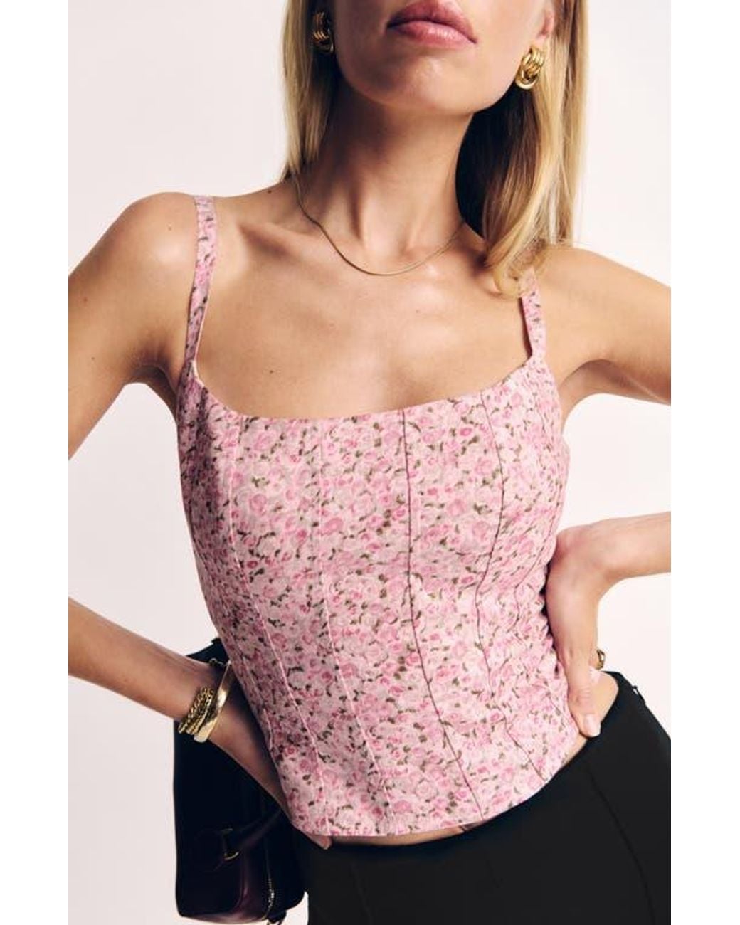 Reformation Hattie Linen Corset Top in Pink | Lyst