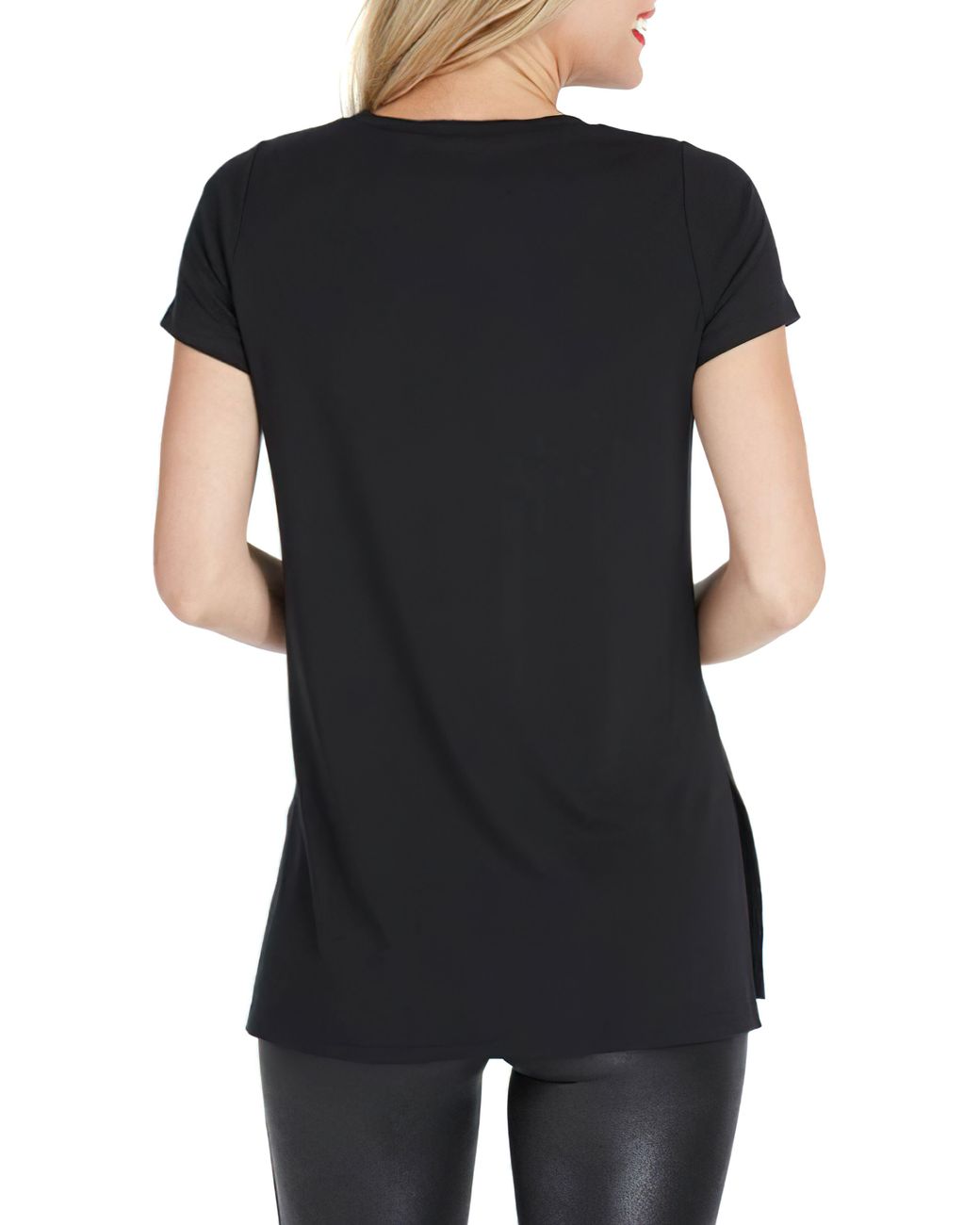 Spanx Crewneck Short Sleeve Split Hem T-shirt in Black