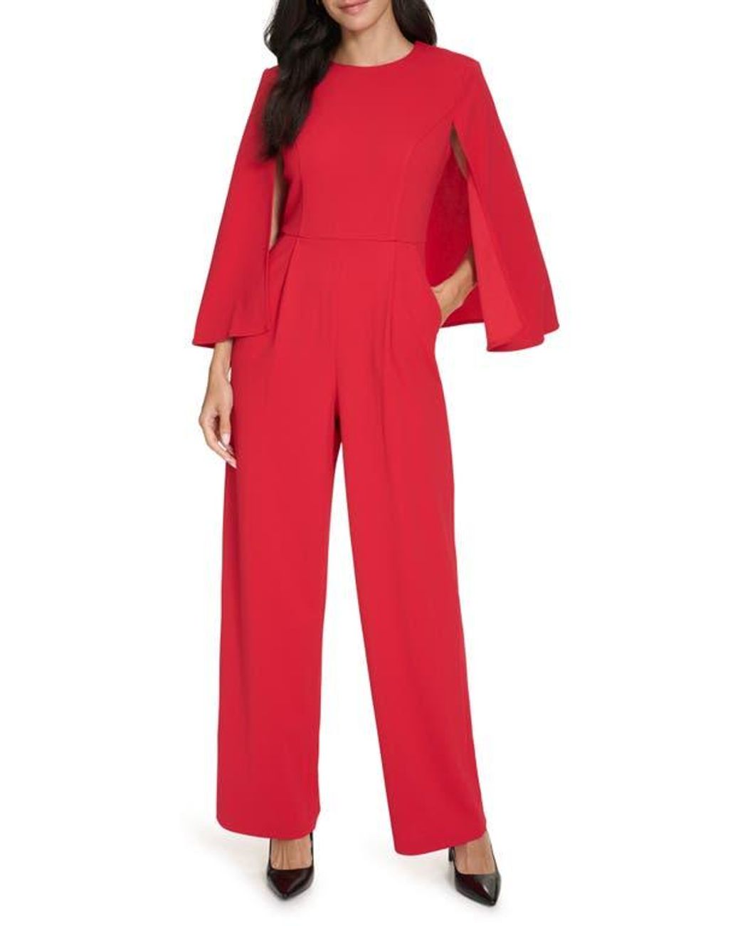 Calvin Klein Cape Jumpsuit in Red Lyst