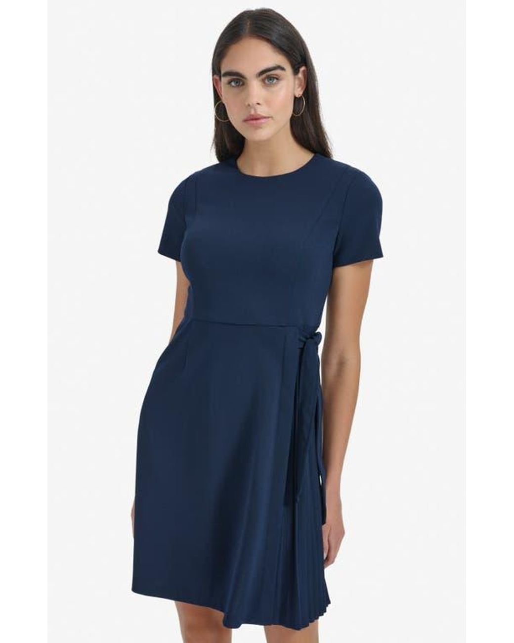 Calvin Klein Side Tie Pleated A-Line Dress in Blue | Lyst Calvin Klein Side Tie Pleated A-Line Dress in Blue | Lyst