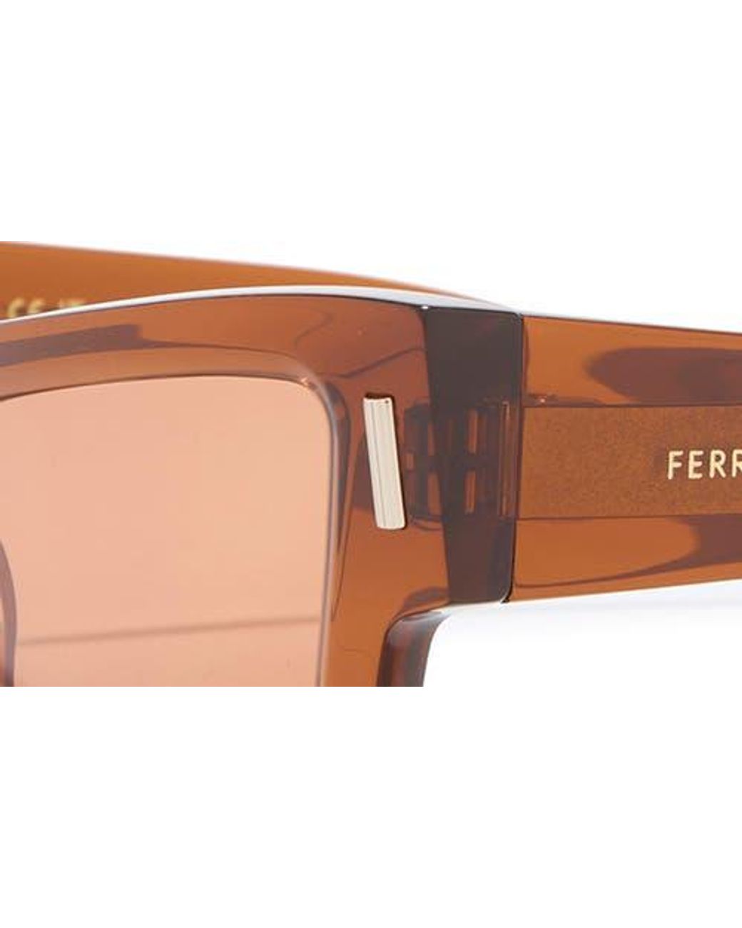 Ferragamo Brown Rivets 53Mm Modified Rectangular Sunglasses
