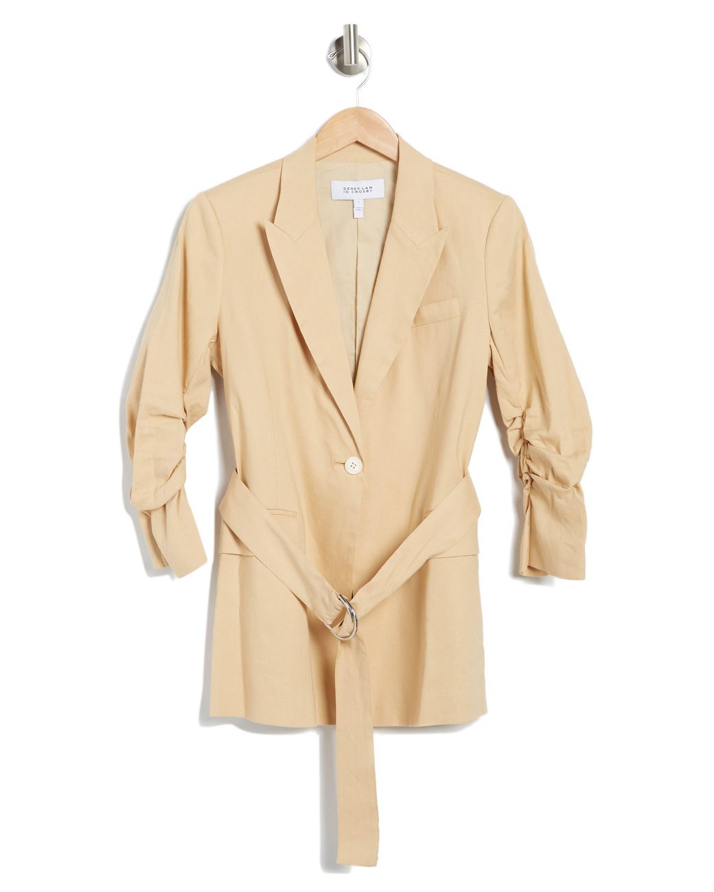 10 Crosby Derek Lam Harrison Gathered Sleeve Belted Linen Blend Blazer ...