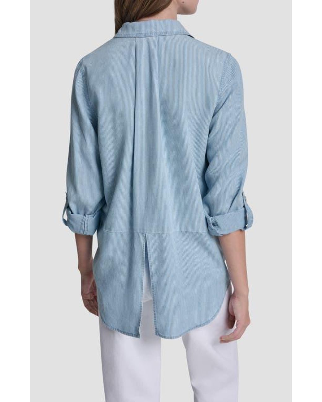 DKNY Blue Chambray Button Front Top