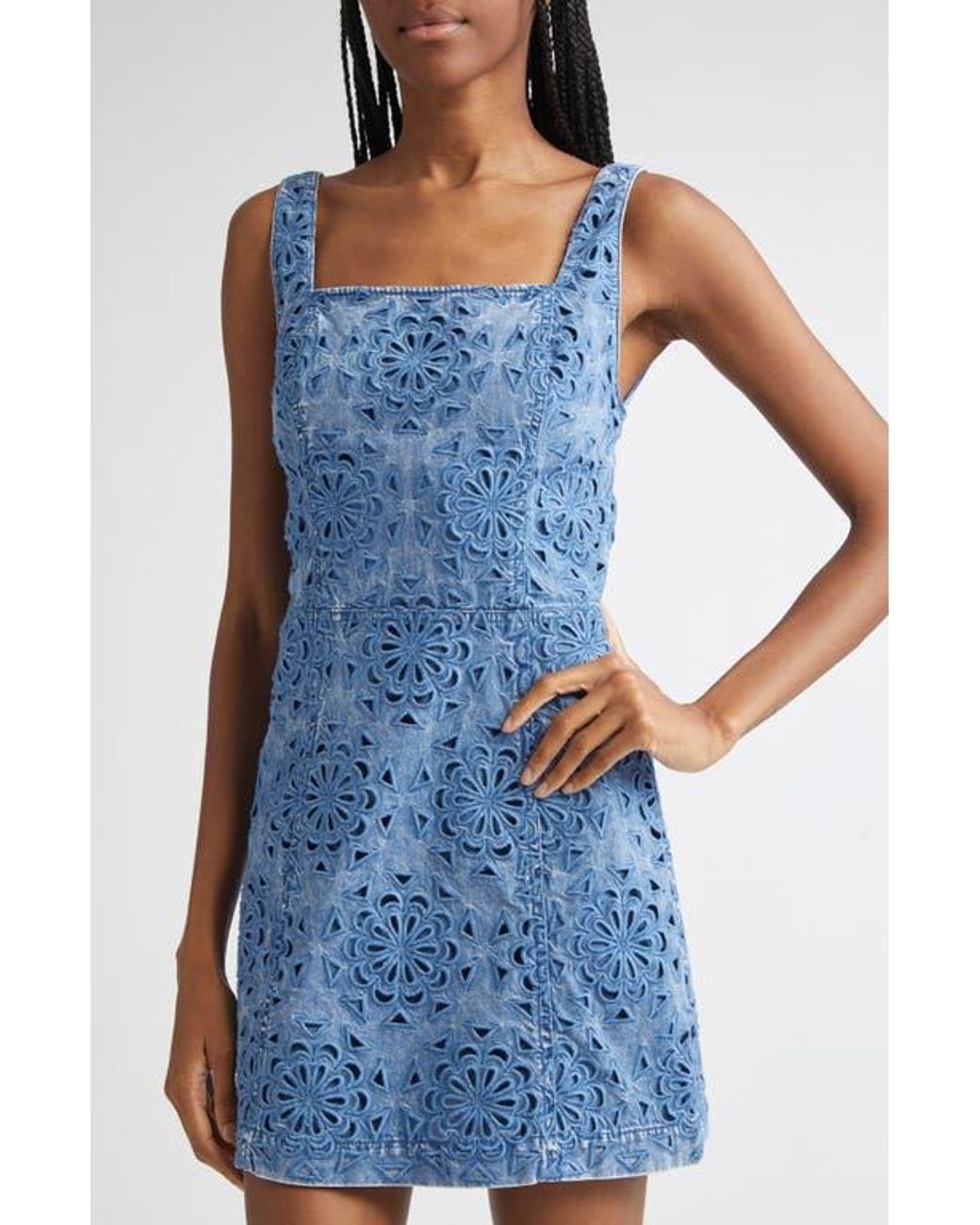 alice and olivia blue floral dress Alice + Olivia Tatum Deep V Mini Dress in Mineral Blue