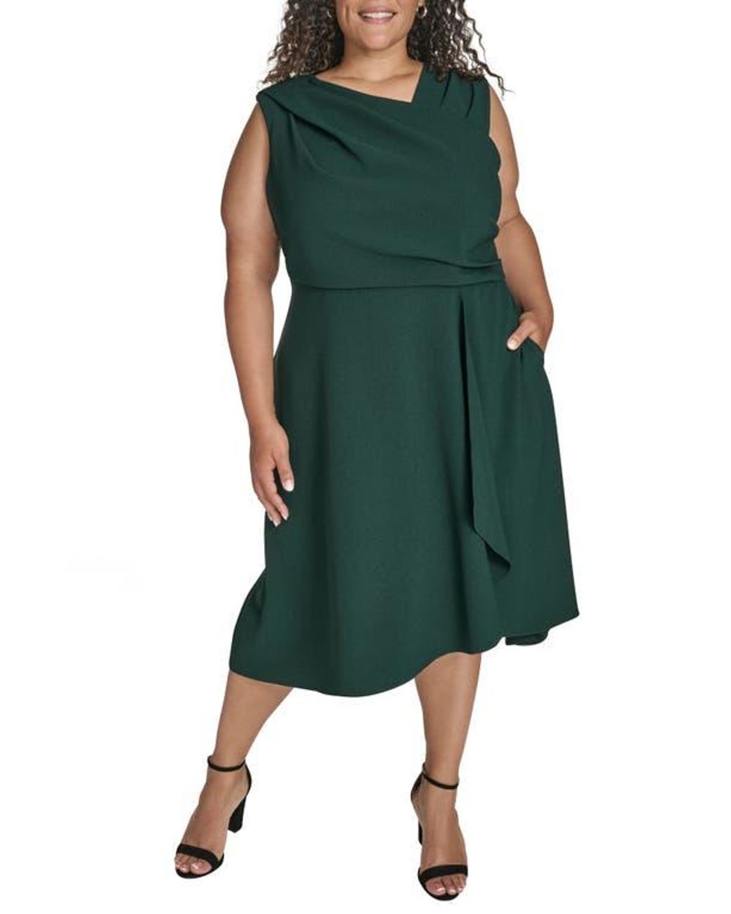 Vince Camuto Signature Stretch Crepe Midi Dress in Green