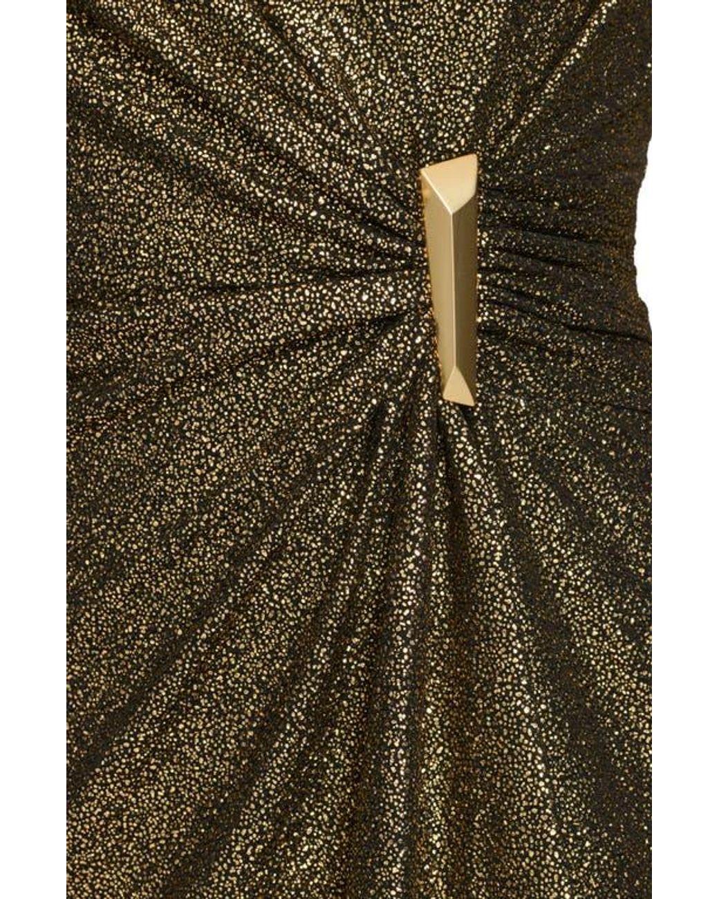 Calvin Klein Metallic Long Sleeve Cocktail Dress in Green | Lyst
