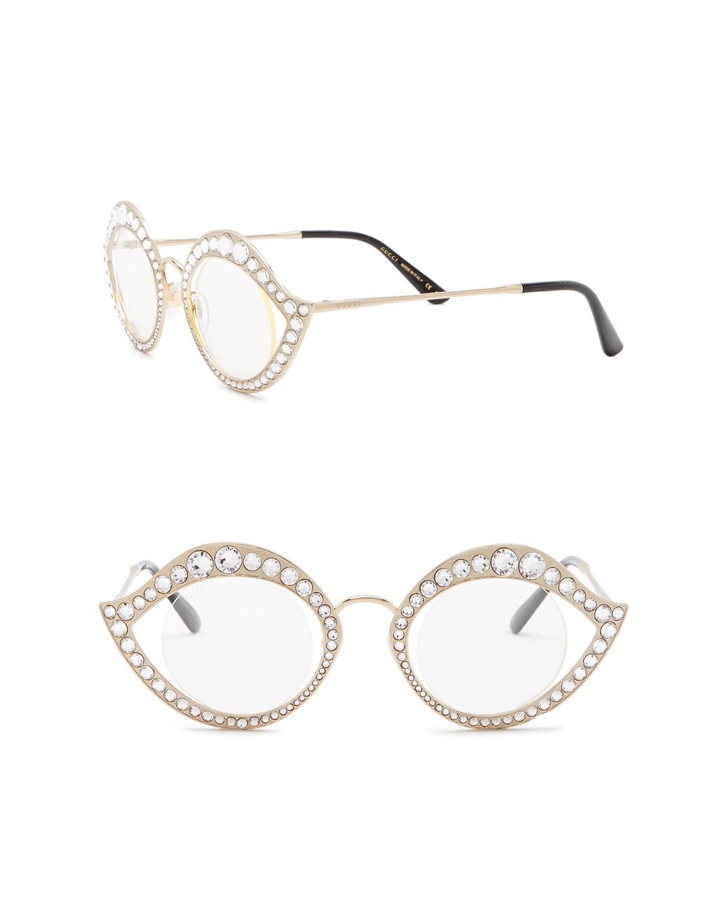 Gucci Crystal-studded Cat Eye Glasses in Metallic | Lyst