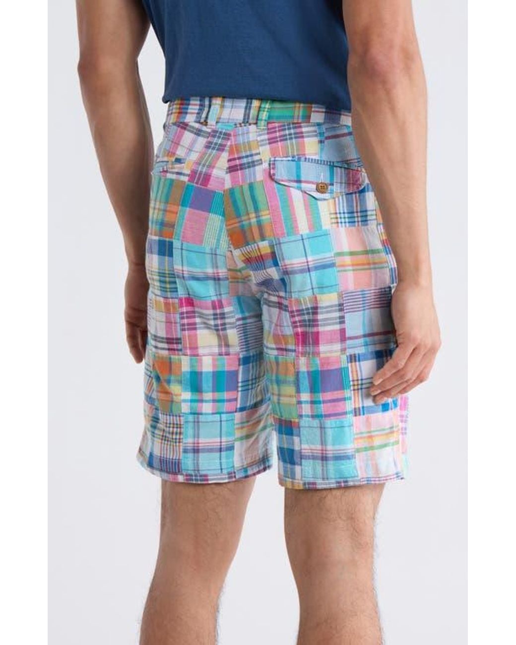 Vintage 1946 Blue Patchwork Madras Flat Front Shorts for men