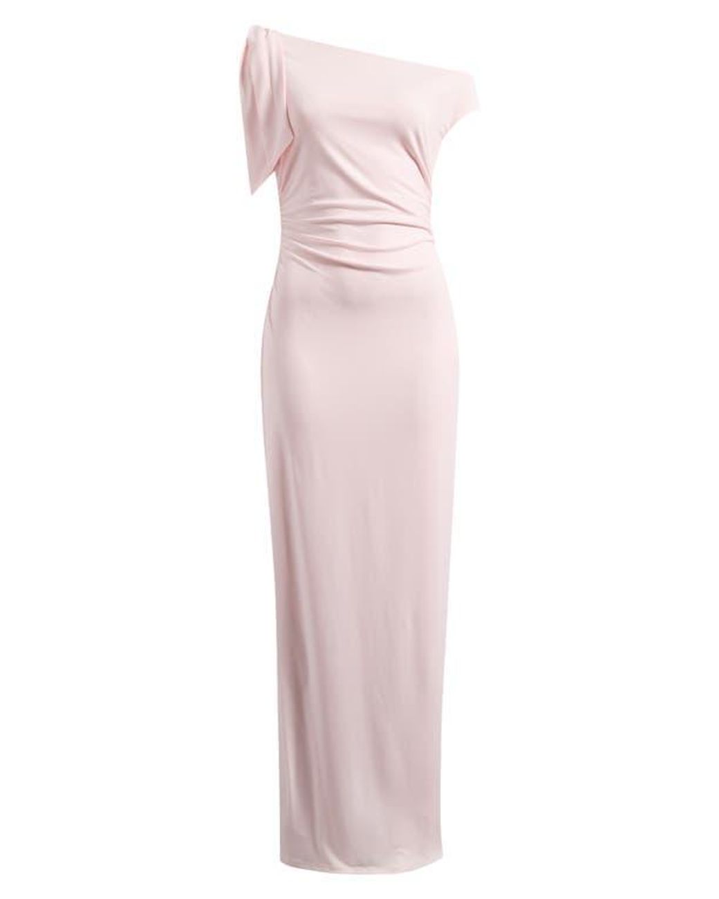wayf say less ruched midi dress Wayf Say Less Ruched One-Shoulder Maxi Dress in Pink