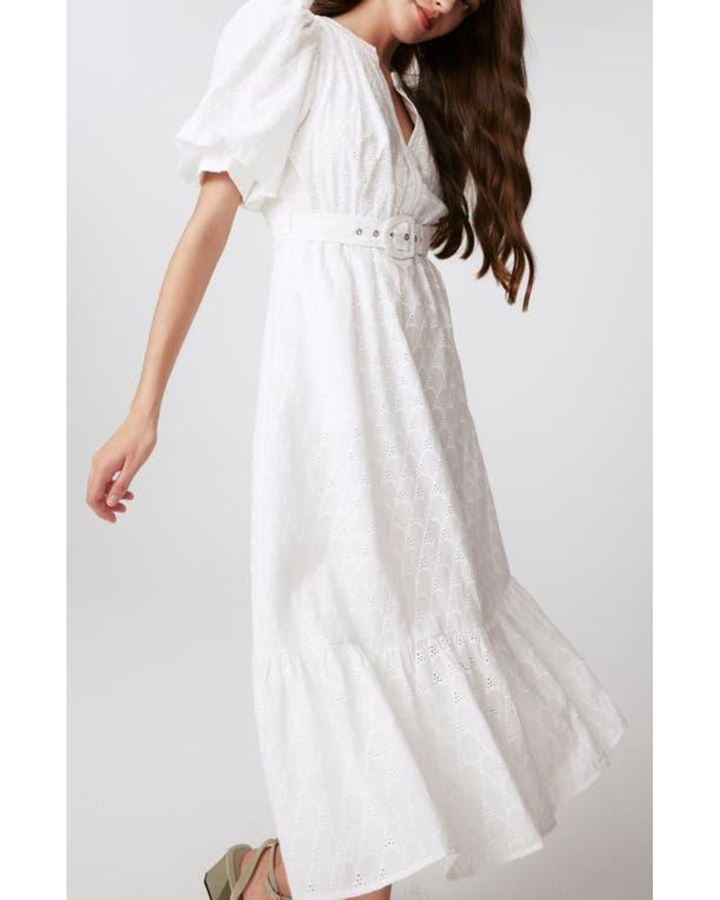 Diane von Furstenberg White Polina Cotton Eyelet Midi Dress