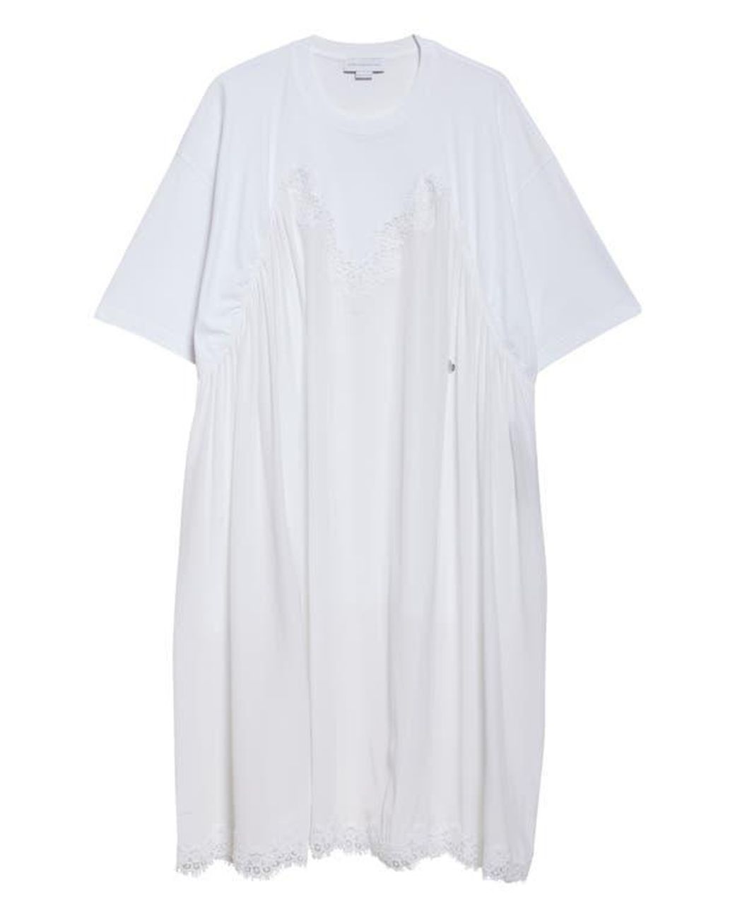 Stella McCartney Lace Trim Mixed Media T-Shirt Dress in White | Lyst