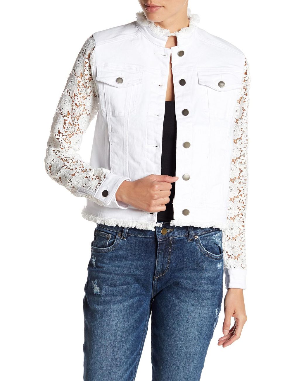 Denim jacket white sleeves cheap