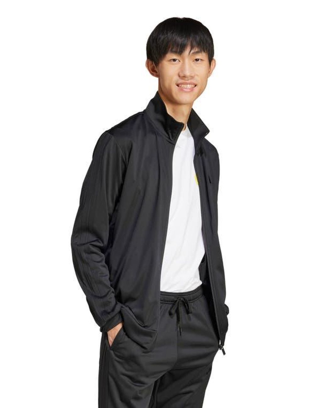 Adidas Black Essentials Warm-Up 3-Stripes Track Jacket for men