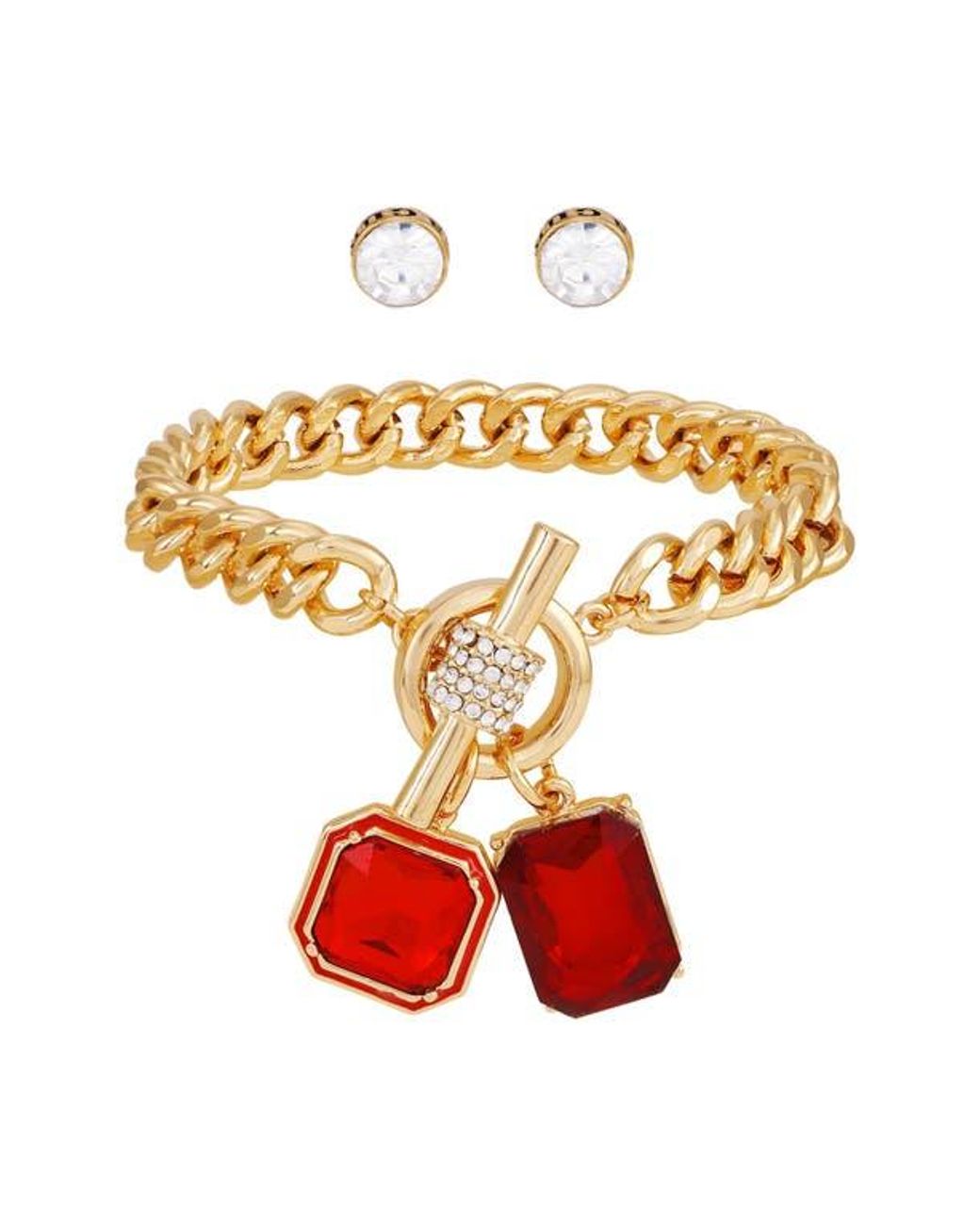 Guess White Toggle Bracelet & Stud Earrings Set