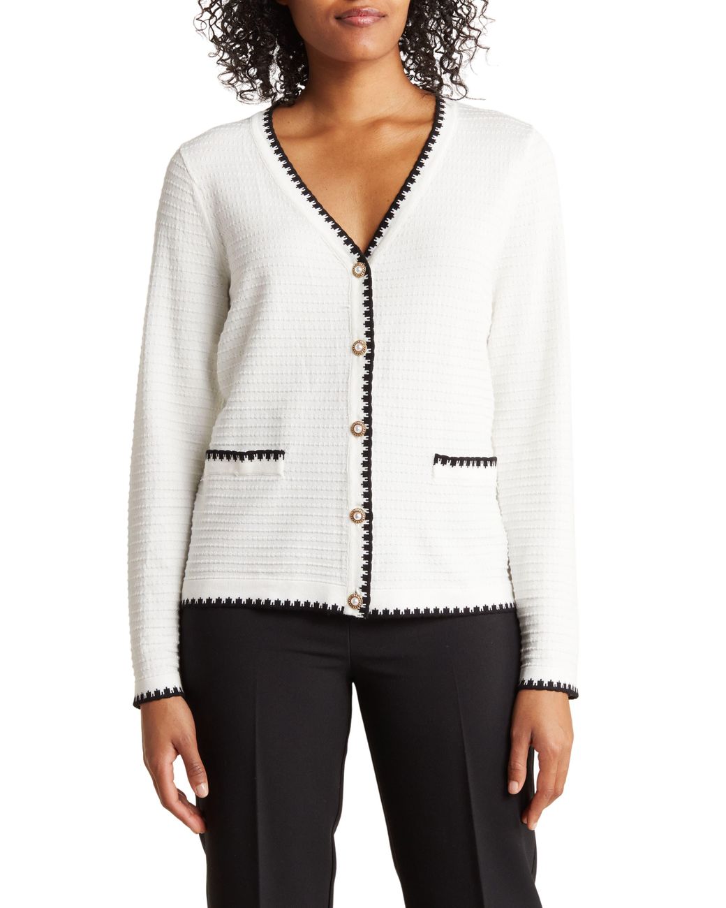 Adrianna Papell V neck Ottoman Stitch Cardigan in White Lyst