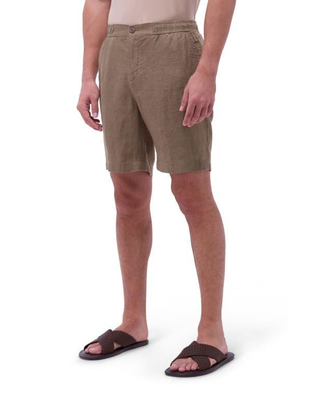 Bugatchi Brown Trent Drawstring Linen Shorts for men