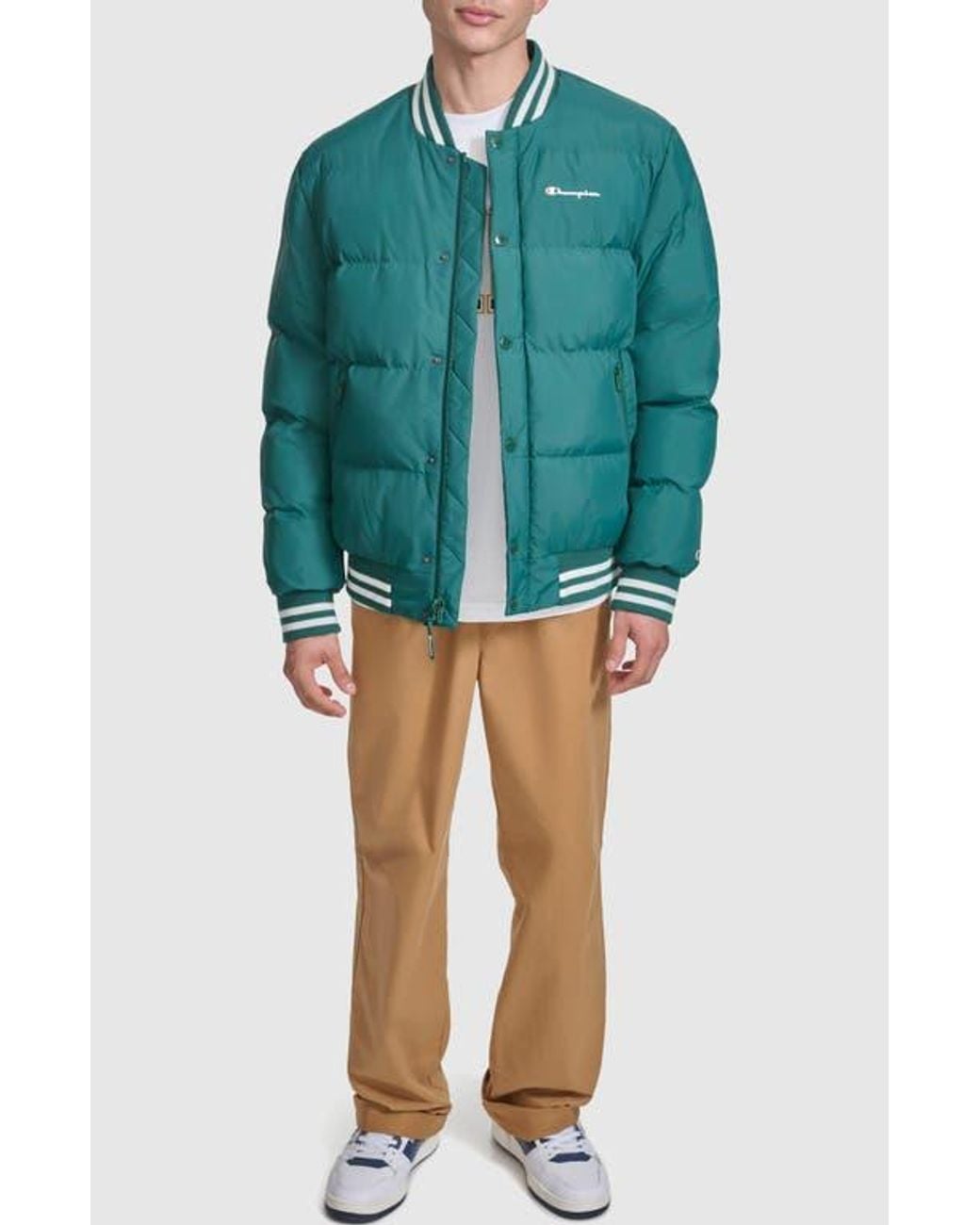 Champion Green Varsity Quilted Bomber Jacket for men
