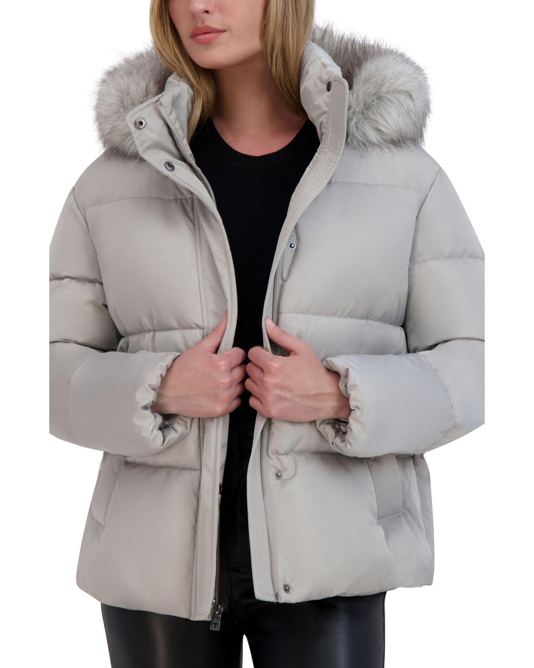 Pale grey faux fur best sale trim hooded puffer jacket