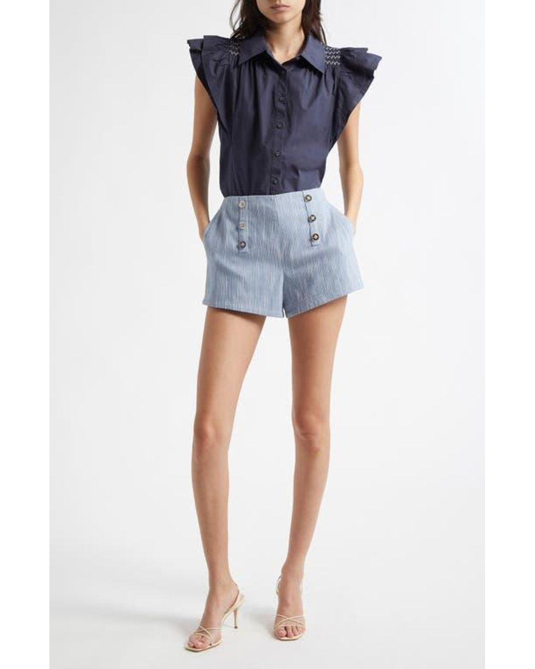 Ramy Brook Blue Samira Front Button Shorts