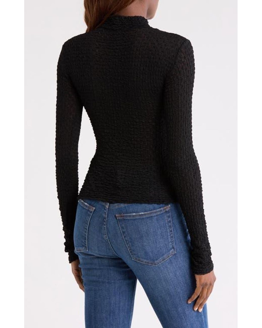 FRAME Black Mesh Turtleneck