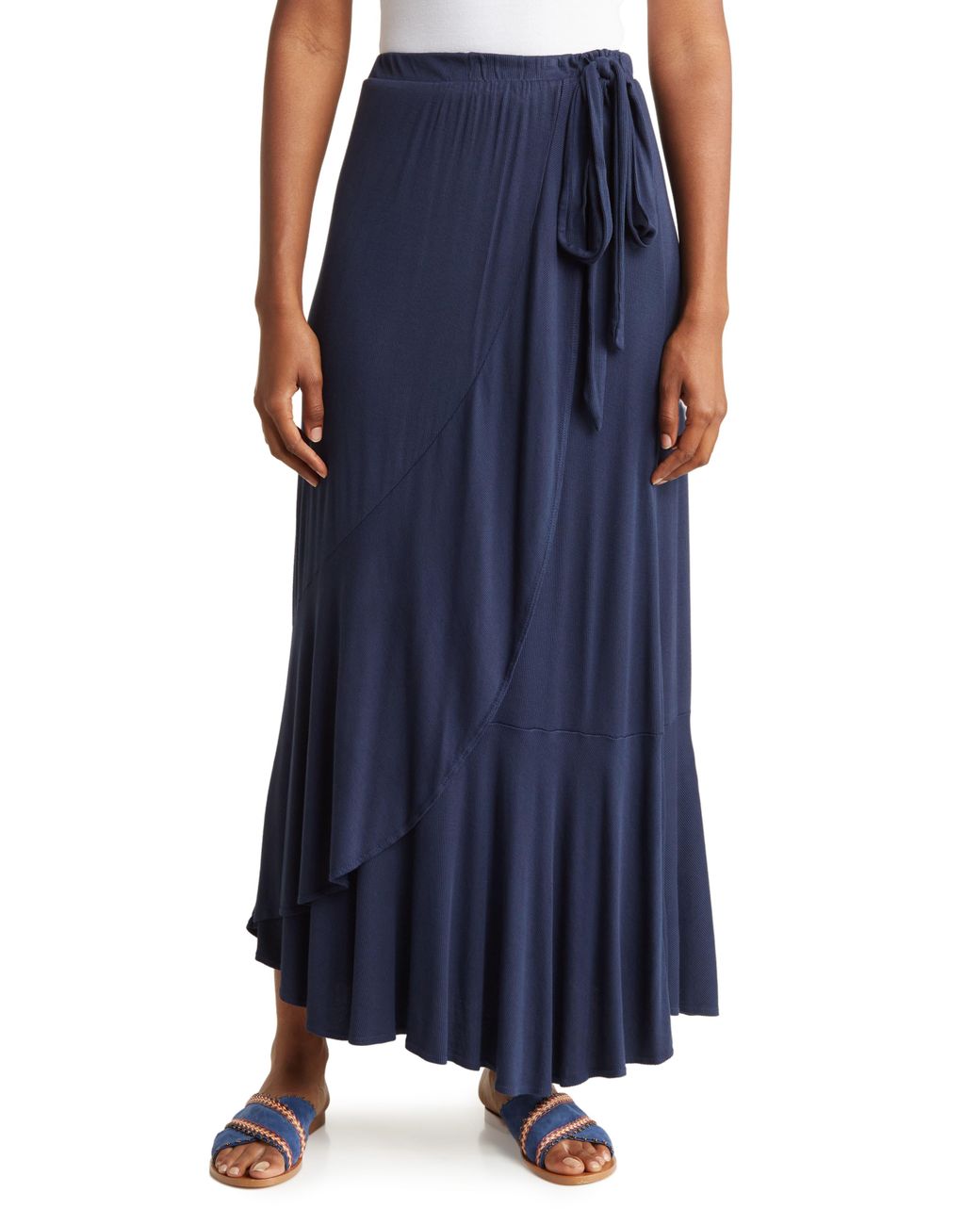 Go Couture Wrap Midi Skirt in Blue | Lyst