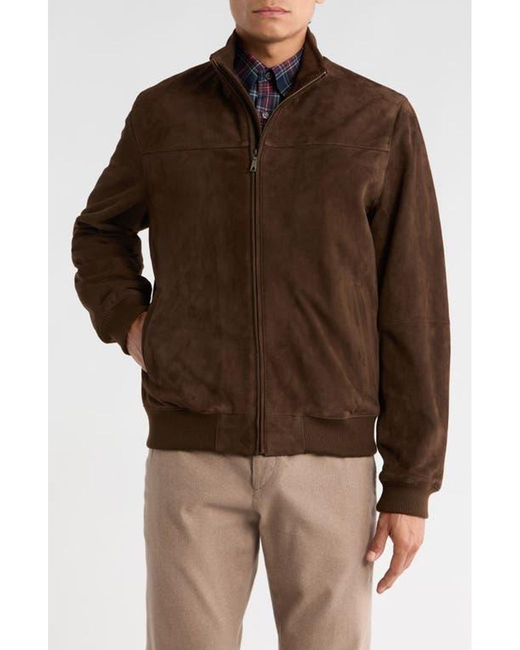 Brooks Brothers Suede Zip Up Jacket in Brown for Men | Lyst
