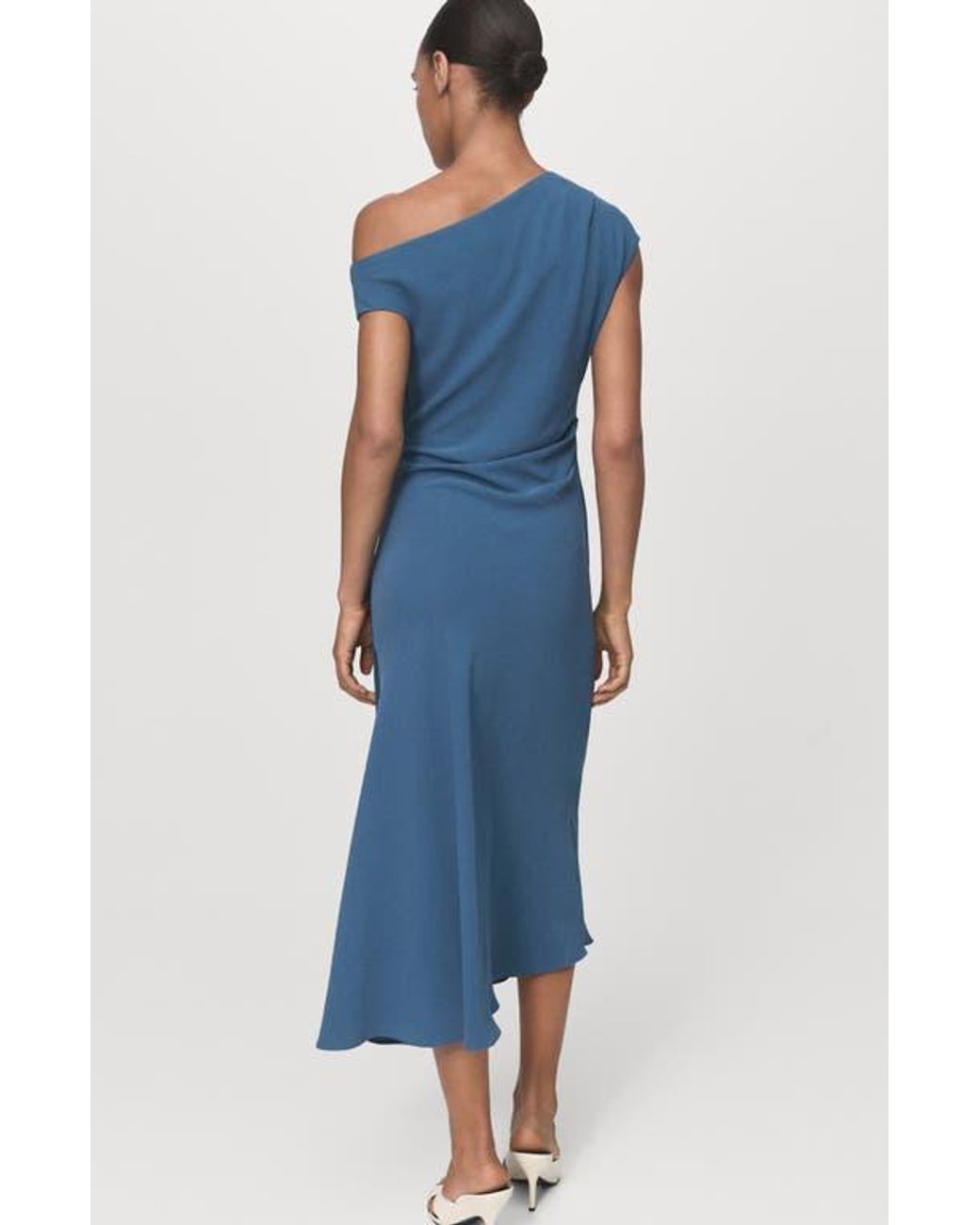 Mango Asymmetrical One-Shoulder Midi Dress in Blue | Lyst
