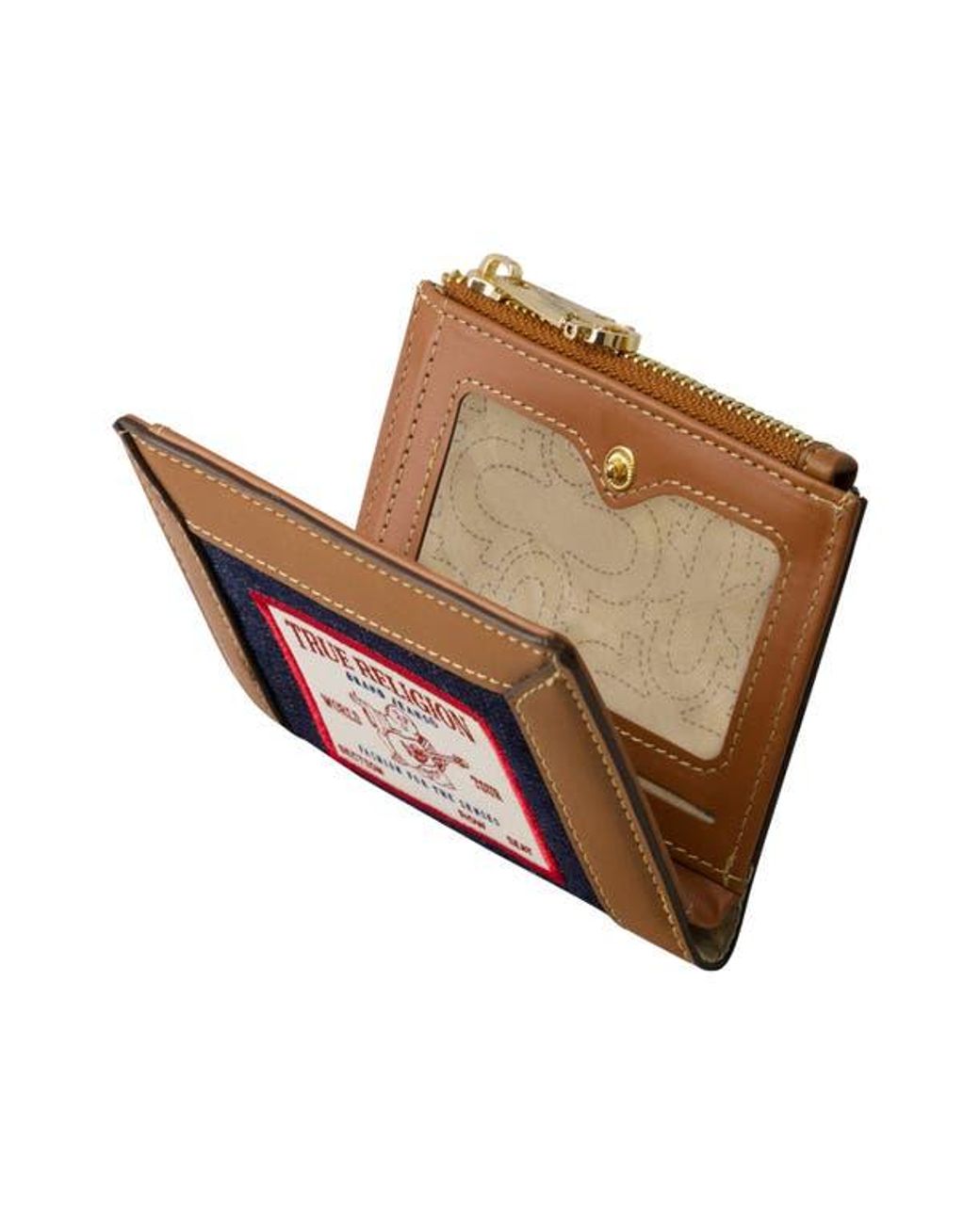 True Religion Red Buddha Patch Small Denim Wallet