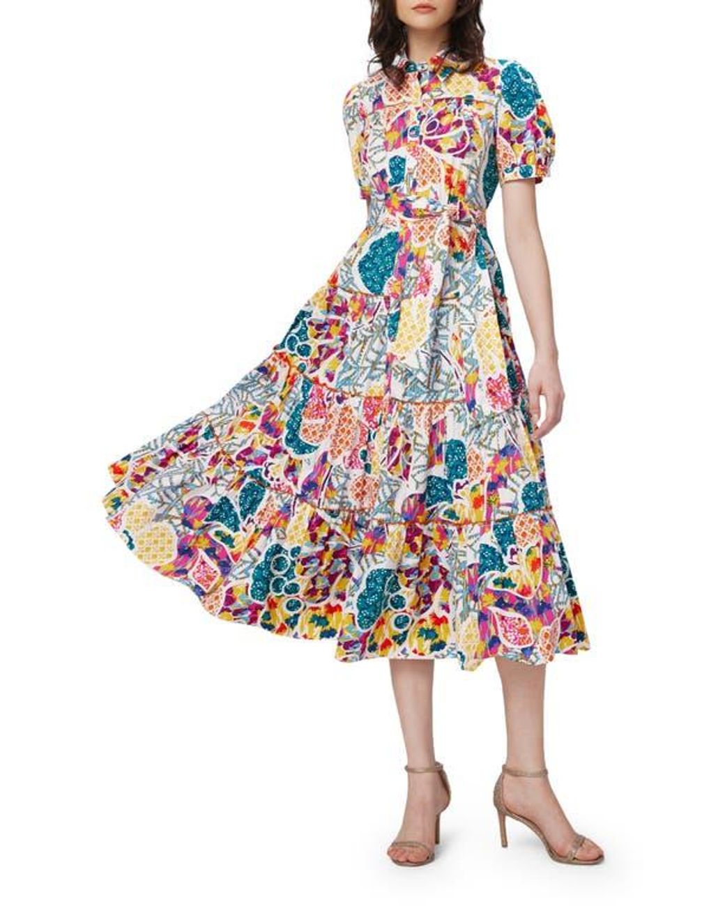 Diane von Furstenberg White Queena Tie Belt Stretch Cotton Midi Dress